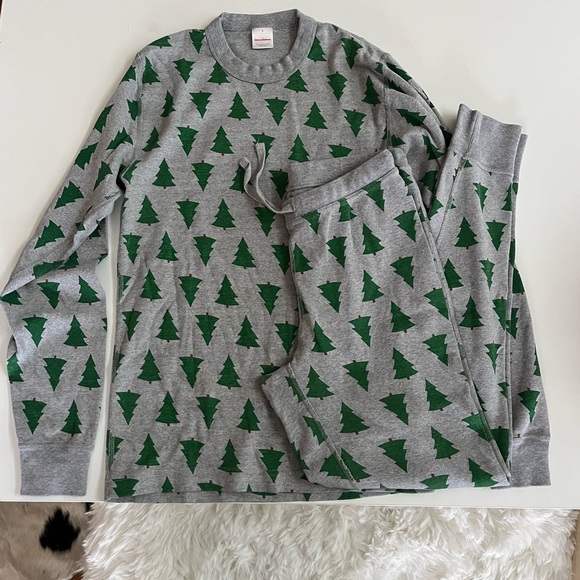 Hanna Andersson Grey Tannenbaum Tree Organic Long John Pajamas Womens size Small - Picture 2 of 6